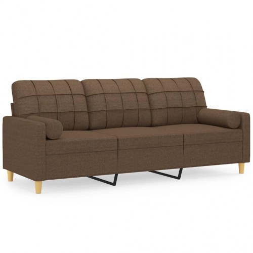 3-personers sofa med pyntepuder - stof, brun, 180 cm