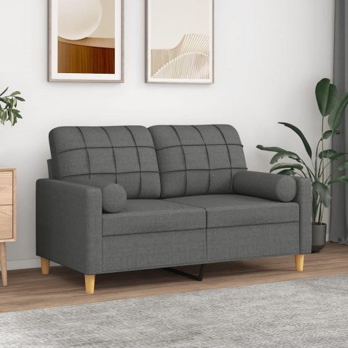 2-personers sofa med pyntepuder - 120 cm sædebredde, stof, mørkegrå