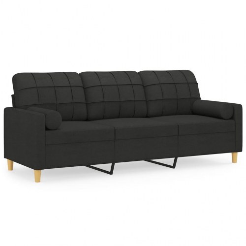 3-personers sofa med pyntepuder - stof, sort, 180 cm sædebredde