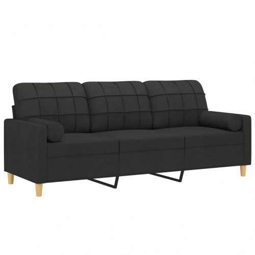 3-personers sofa med pyntepuder - stof, sort, 180 cm sædebredde
