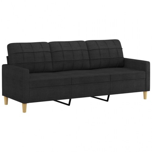 3-personers sofa med pyntepuder - stof, sort, 180 cm sædebredde