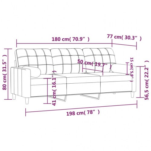 3-personers sofa med pyntepuder - stof, sort, 180 cm sædebredde