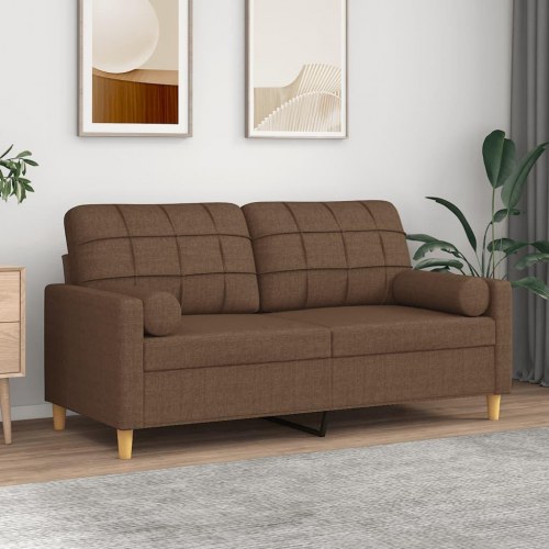 2-personers sofa i stof med pyntepuder - brun, sædebredde 140 cm