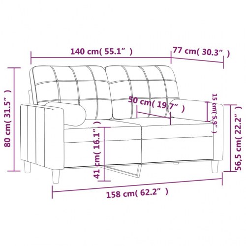 2-personers sofa i stof med pyntepuder - brun, sædebredde 140 cm