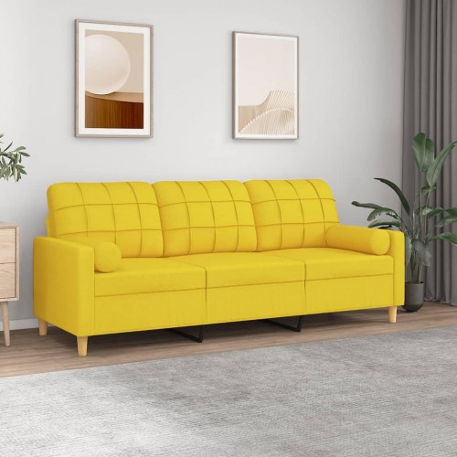 3-personers sofa med pyntepuder - stof, lysegul, 180 cm sædebredde