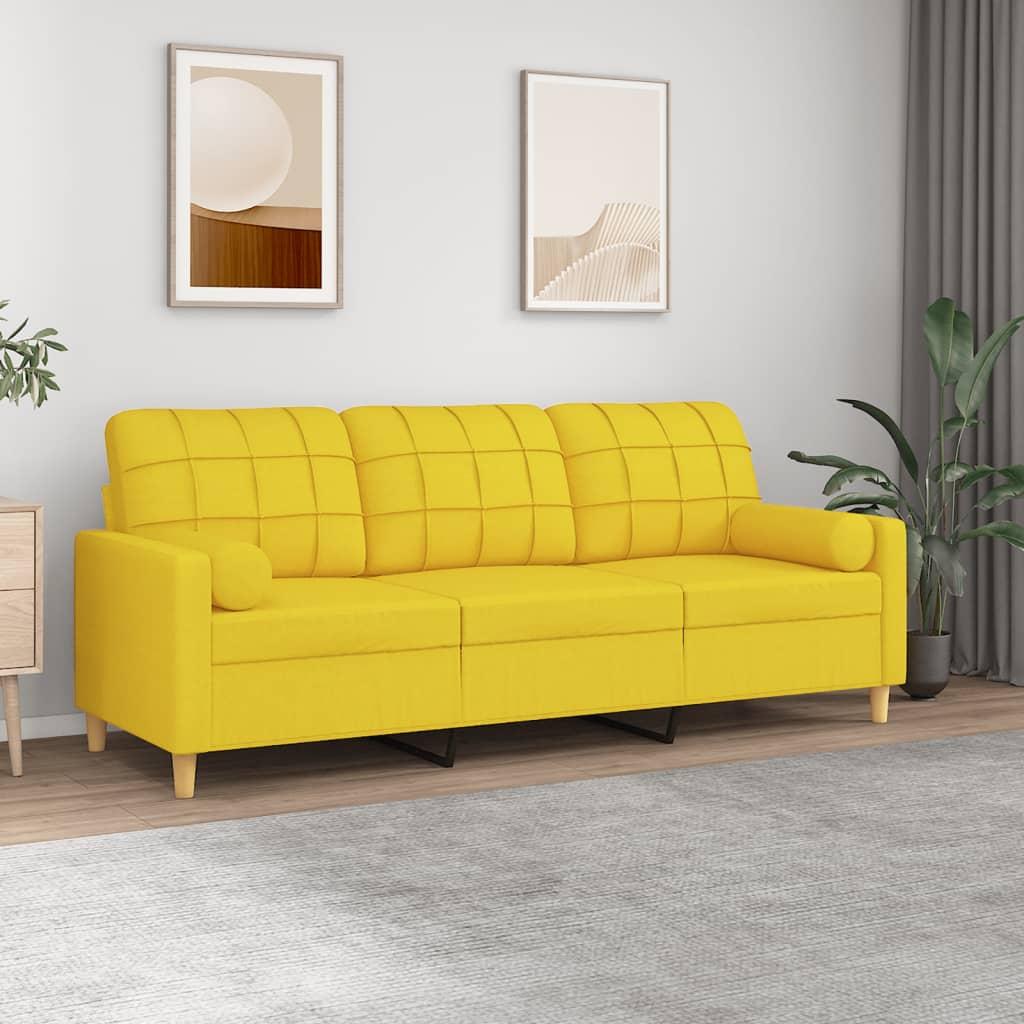 3 Personers Sofa Med Pyntepuder 180 Cm Stof Lysegul