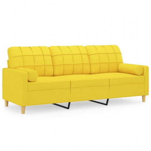 3-personers sofa med pyntepuder - stof, lysegul, 180 cm sædebredde