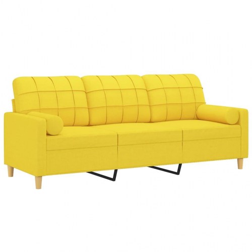 3-personers sofa med pyntepuder - stof, lysegul, 180 cm sædebredde