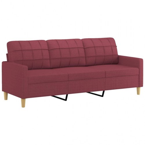 3-personers sofa med pyntepuder i stof - vinrød, 198 cm