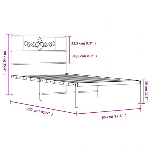 Sengeramme med sengegavl 90 x 200 cm - sort