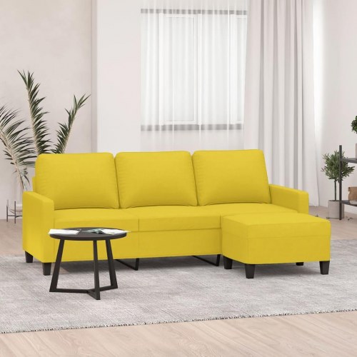 3-personers sofa med fodskammel 180 cm - stof, lysegul