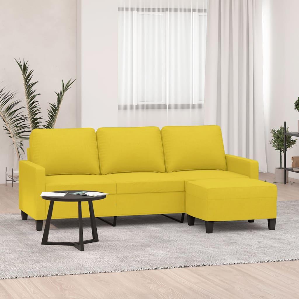 3-Personers Sofa Med Fodskammel 180 Cm Stof - Lysegul