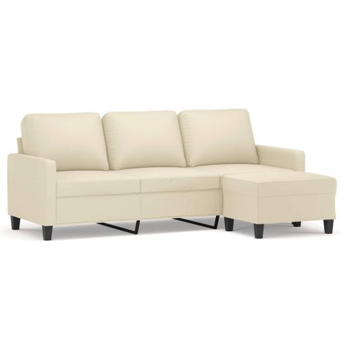 3-personers sofa med chaiselong/fodskammel - kunstlæder, creme