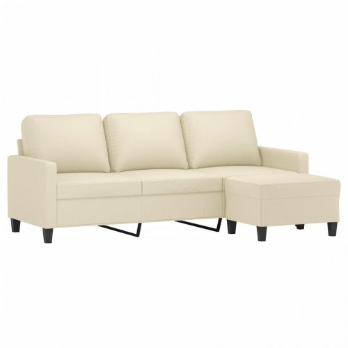 3-personers sofa med chaiselong/fodskammel - kunstlæder, creme