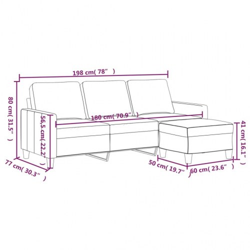3-personers sofa med chaiselong/fodskammel - kunstlæder, creme