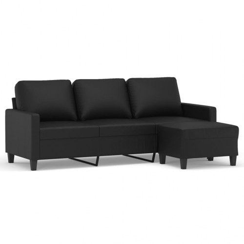 3-personers sofa med chaiselong/fodskammel 180 cm - kunstlæder, sort