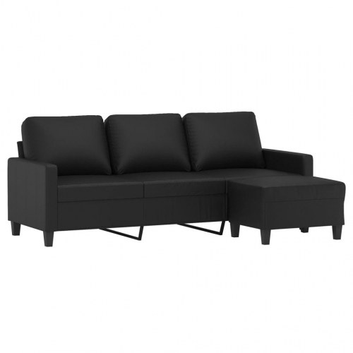 3-personers sofa med chaiselong/fodskammel 180 cm - kunstlæder, sort