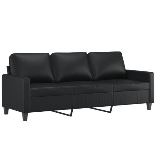 3-personers sofa med chaiselong/fodskammel 180 cm - kunstlæder, sort
