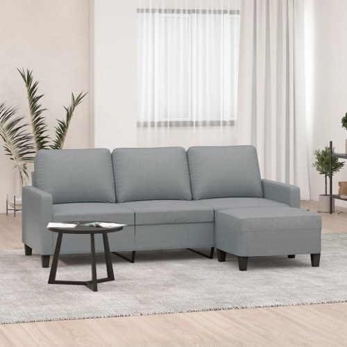 3-personers sofa med fodskammel 198 cm - stof, lysegrå