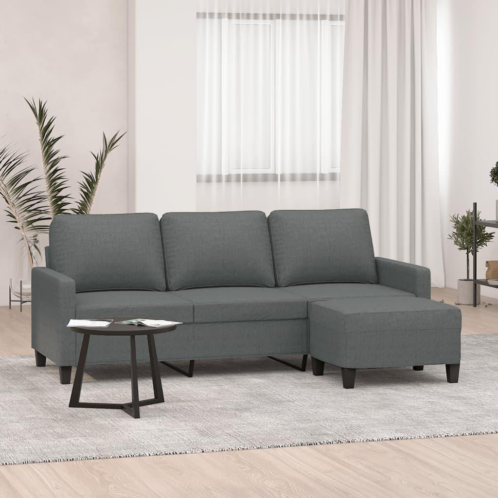 3-Personers Sofa Med Fodskammel 180 Cm Stof - Mørkegrå