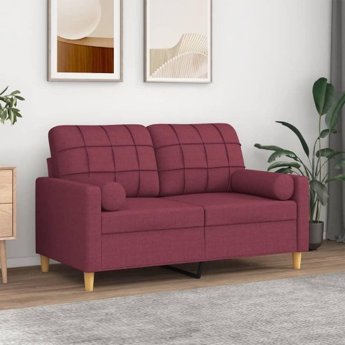 2-personers sofa med pyntepuder - stof, vinrød, sædebredde 120 cm