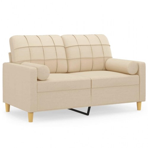 2-personers sofa med pyntepuder 120 cm - stof, cremefarvet