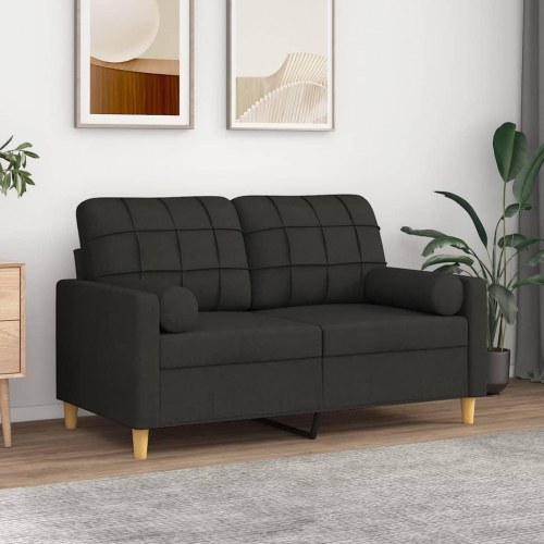 2-personers sofa med pyntepuder - stof, sort, sædebredde 120 cm