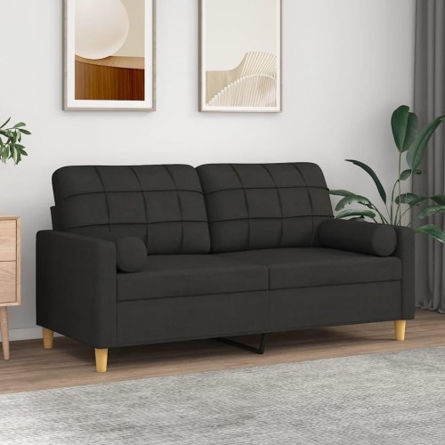 2-personers sofa med pyntepuder 140 cm - stof, sort