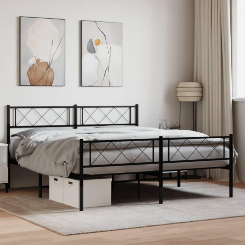 Sengeramme med sengegavl og fodgærde 135×190 cm - metal, sort