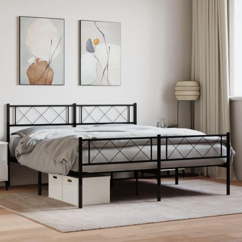 Sengeramme med gavl og fodgærde 140×190 cm - metal, sort
