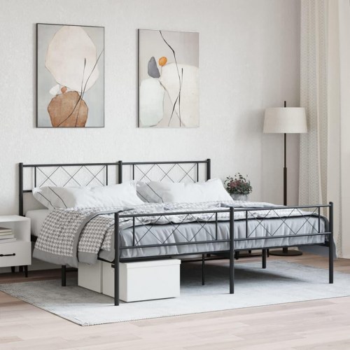 Sengeramme i metal med sengegavl og fodgærde 183×213 cm - sort