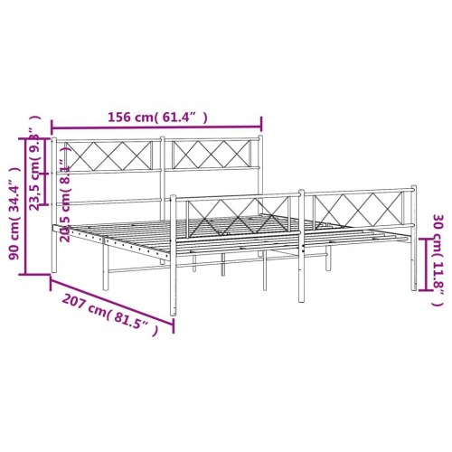 Sengeramme med gavl og fodgærde 150x200 cm - metal, sort