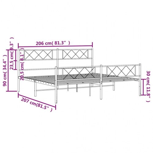Sengeramme med sengegavl og fodgærde 200x200 cm metal sort