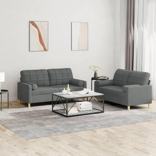 2 personers sofa med puder stof mørkegrå