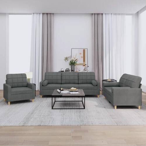 3 personers sofa med puder stof mørkegrå
