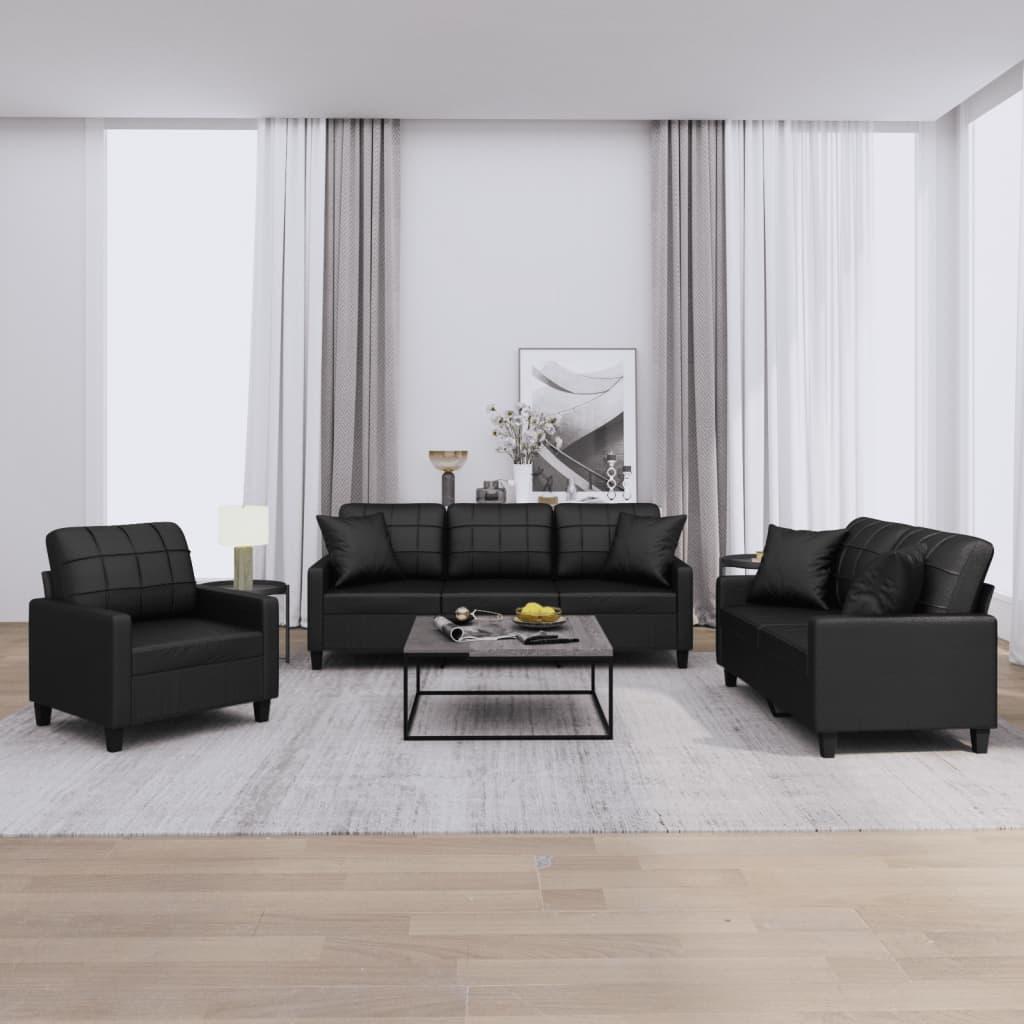 3 Personers Sofa Med Puder Kunstlæder Sort