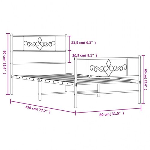 Sengeramme med gavl og fodgærde 75×190 cm - metal, sort