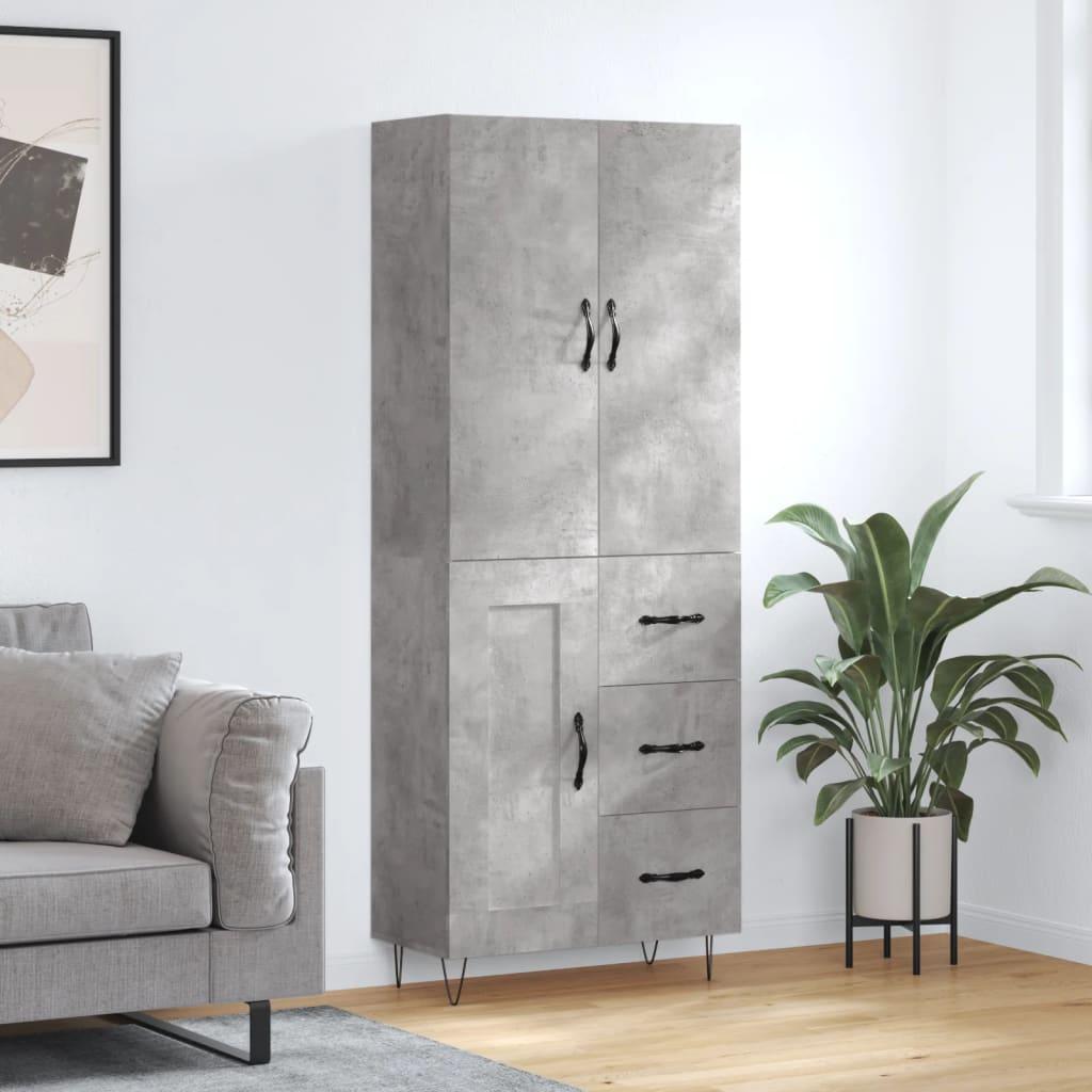 Højskab 69,5X34X180 Cm Konstrueret Træ - Betongrå / 1 trælåge 3 skuffer