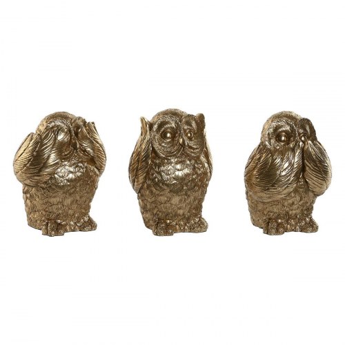 Dekorationsfigurer - gyldne ugler, 11 × 11 × 15 cm (sæt af 3)