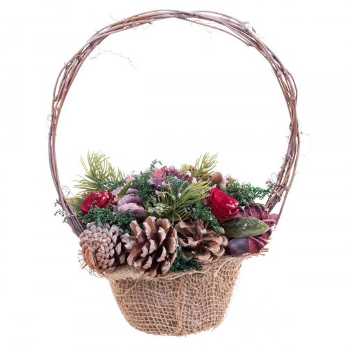Julepynt Rød Multifarvet Spanskrør Plastik Foam Ananas Kurv 21 x 21 x 30 cm