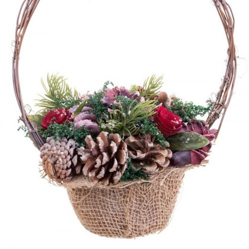 Julepynt Rød Multifarvet Spanskrør Plastik Foam Ananas Kurv 21 x 21 x 30 cm