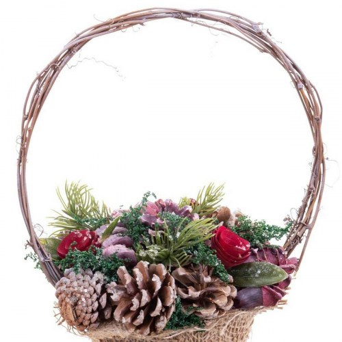 Julepynt Rød Multifarvet Spanskrør Plastik Foam Ananas Kurv 21 x 21 x 30 cm