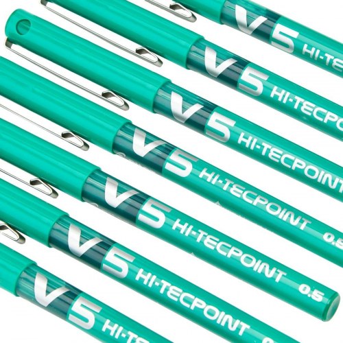 Pilot V5 Hi-Tecpoint kuglepen - grøn, 0,3 mm (12 stk.)