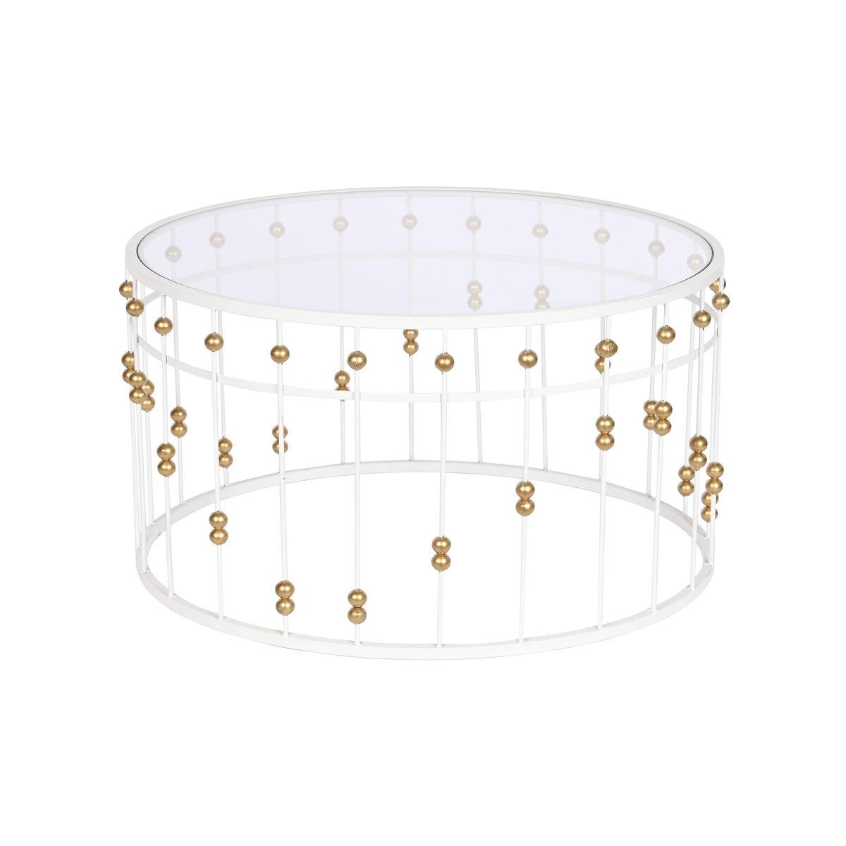 Sofabord Hvid/guld Med Glasplade 82 × 82 × 45 Cm