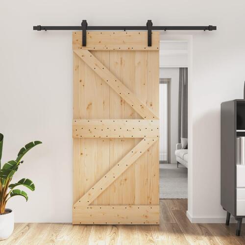 Skydedør med monteringssæt 95x210 cm massivt fyrretræ