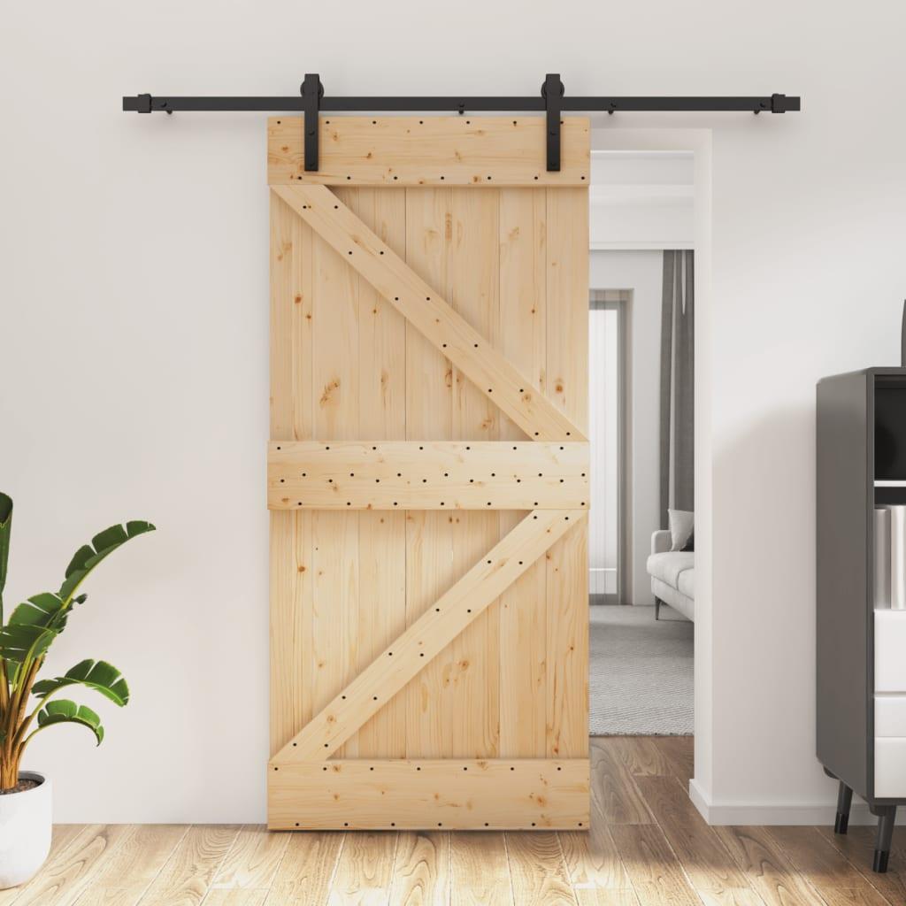 Skydedør med monteringssæt 95x210 cm massivt fyrretræ