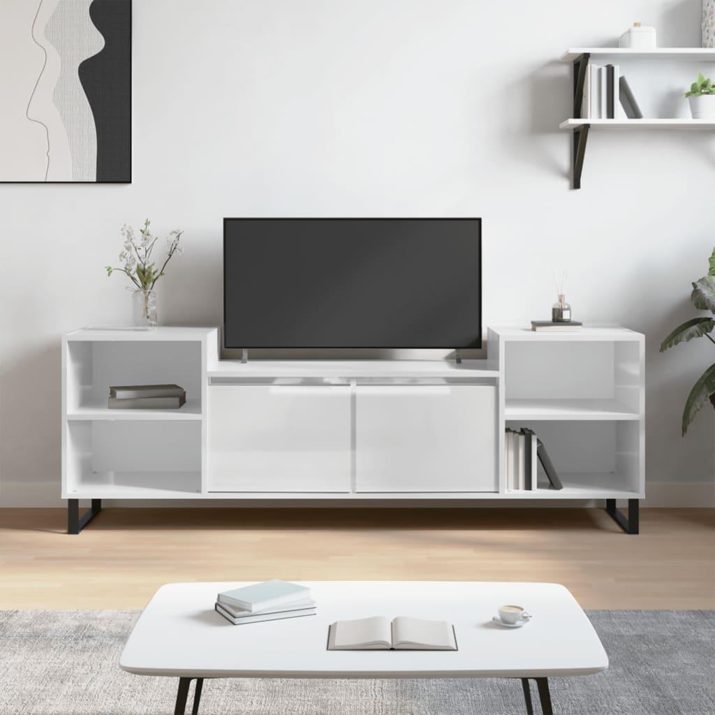 Tv-bord 160x35x55 cm konstrueret træ hvid højglans