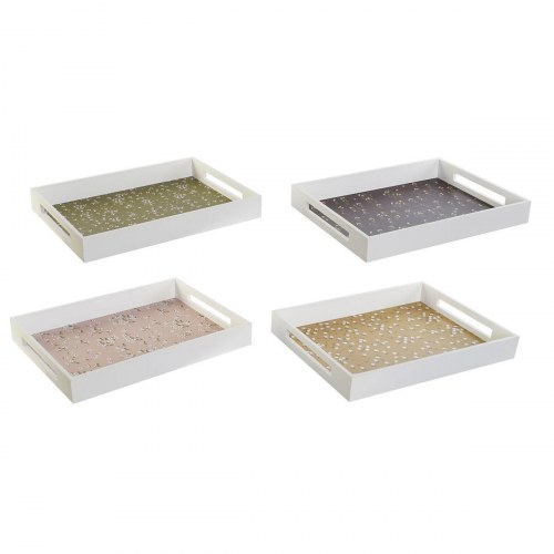 Serveringsbakker i træ/MDF, 40 × 30 × 5 cm, sæt med 4 - grøn, sennep, mørkebrun og lyserød