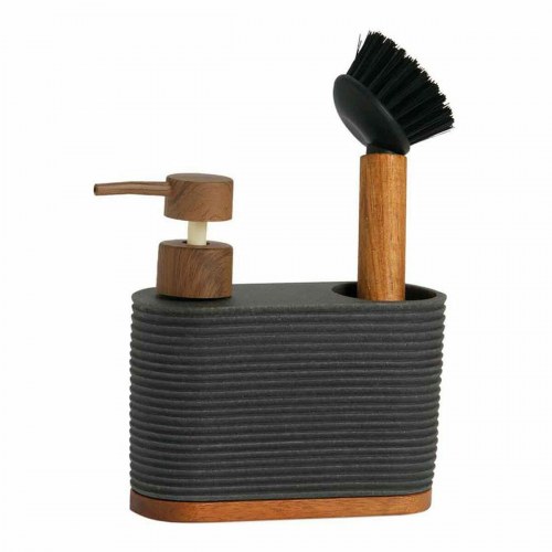 Sæbedispenser 2-i-1 til håndvask - Andrea House cc73049, sort/akacie