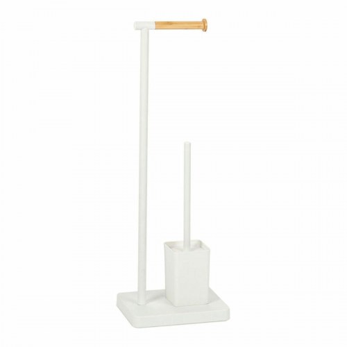 Andrea House toiletpapirholder med toiletbørste - metal/bambus, hvid/natur